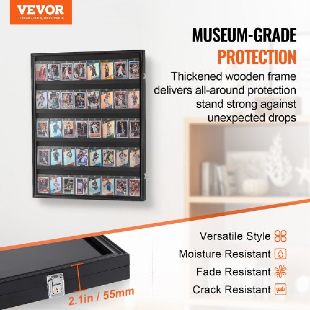 Θήκη οθόνης για αθλητικές κάρτες VEVOR 35, 24,3x30,5x2,1 ίντσες/61,7x77,5x5,3 cm, Πλαίσιο προβολής κάρτας μπέιζμπολ με 98% προστασία UV Clear View γυαλί υπολογιστή, ντουλάπι τοίχου που κλειδώνει για ποδοσφαιρική κάρτα χόκεϊ μπάσκετ