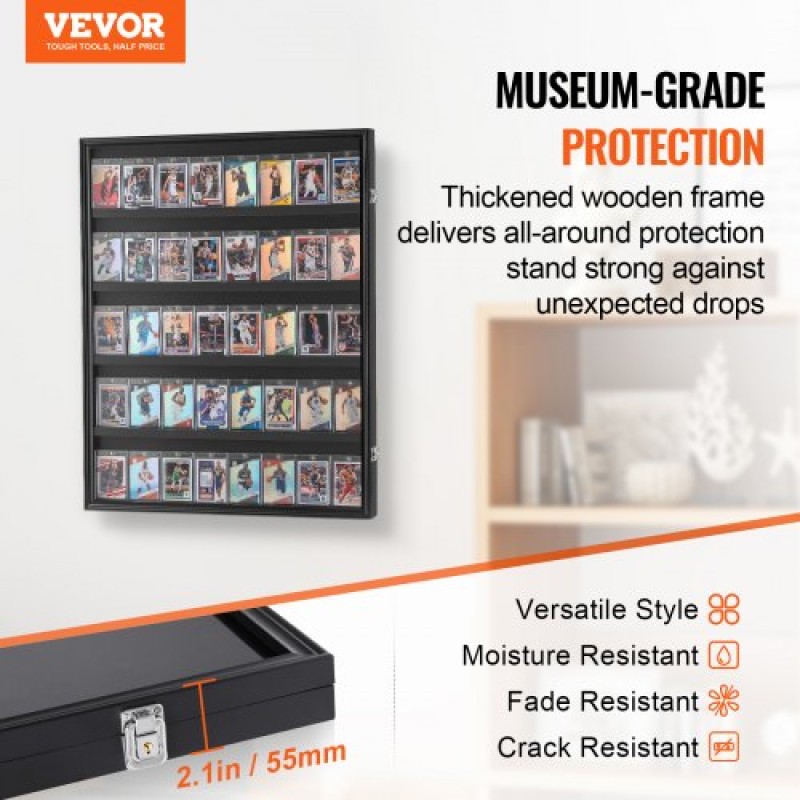 Θήκη οθόνης για αθλητικές κάρτες VEVOR 35, 24,3x30,5x2,1 ίντσες/61,7x77,5x5,3 cm, Πλαίσιο προβολής κάρτας μπέιζμπολ με 98% προστασία UV Clear View γυαλί υπολογιστή, ντουλάπι τοίχου που κλειδώνει για ποδοσφαιρική κάρτα χόκεϊ μπάσκετ