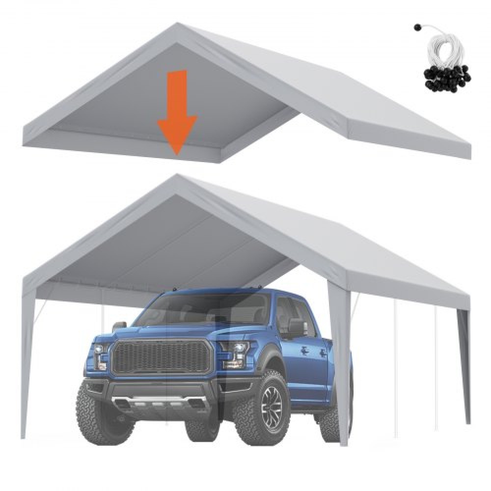 Ανταλλακτικό κάλυμμα κουβούκλιο VEVOR Carport 13 x 20 ποδιών, προστατευτικό κάλυμμα για σκηνές γκαράζ βαρέως τύπου αδιάβροχο και προστασία από την υπεριώδη ακτινοβολία, Εύκολη εγκατάσταση με μπάντζες μπάλας, γκρι (Μόνο επάνω κάλυμμα, δεν περιλαμβάνεται πλ
