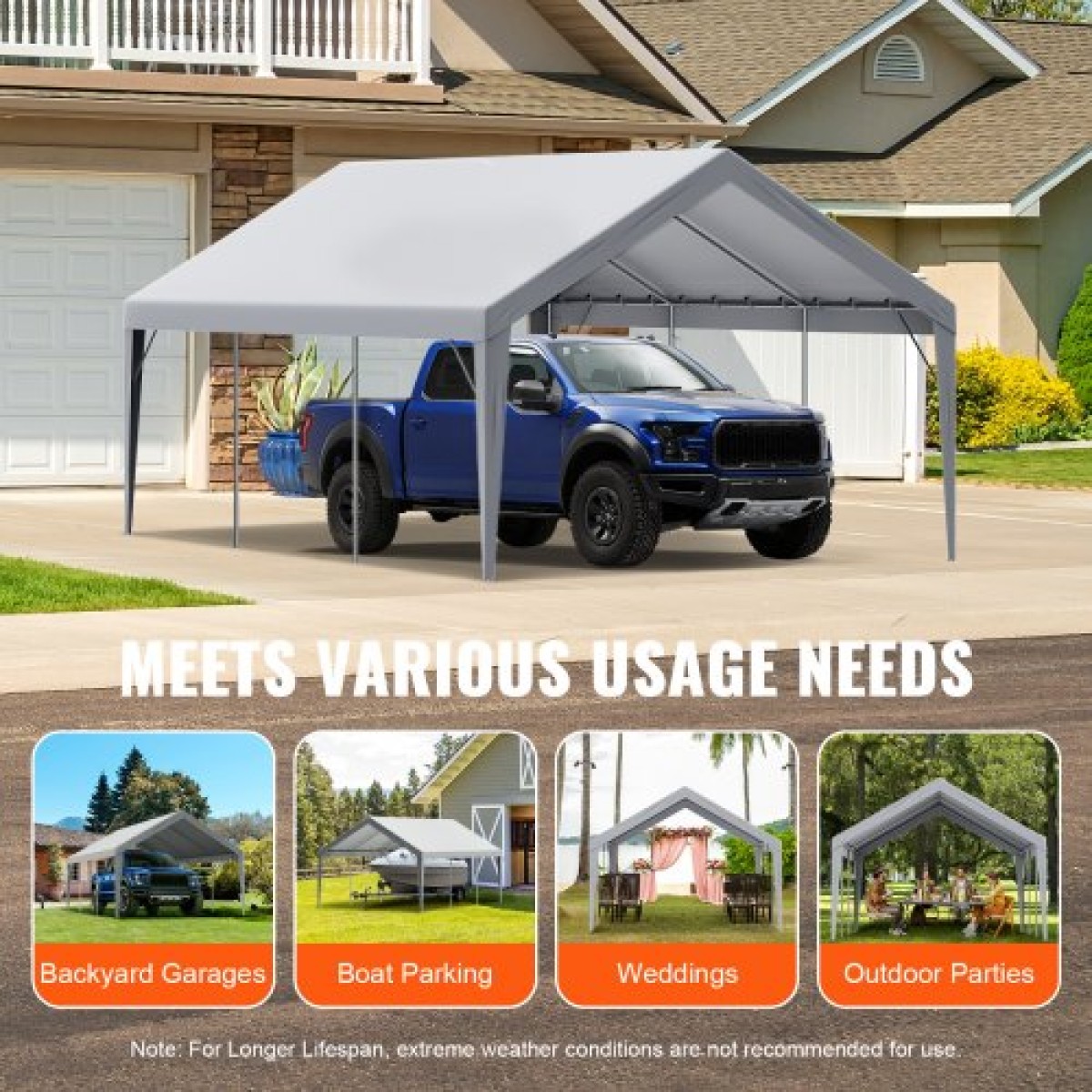 Ανταλλακτικό κάλυμμα κουβούκλιο VEVOR Carport 13 x 20 ποδιών, προστατευτικό κάλυμμα για σκηνές γκαράζ βαρέως τύπου αδιάβροχο και προστασία από την υπεριώδη ακτινοβολία, Εύκολη εγκατάσταση με μπάντζες μπάλας, γκρι (Μόνο επάνω κάλυμμα, δεν περιλαμβάνεται πλ
