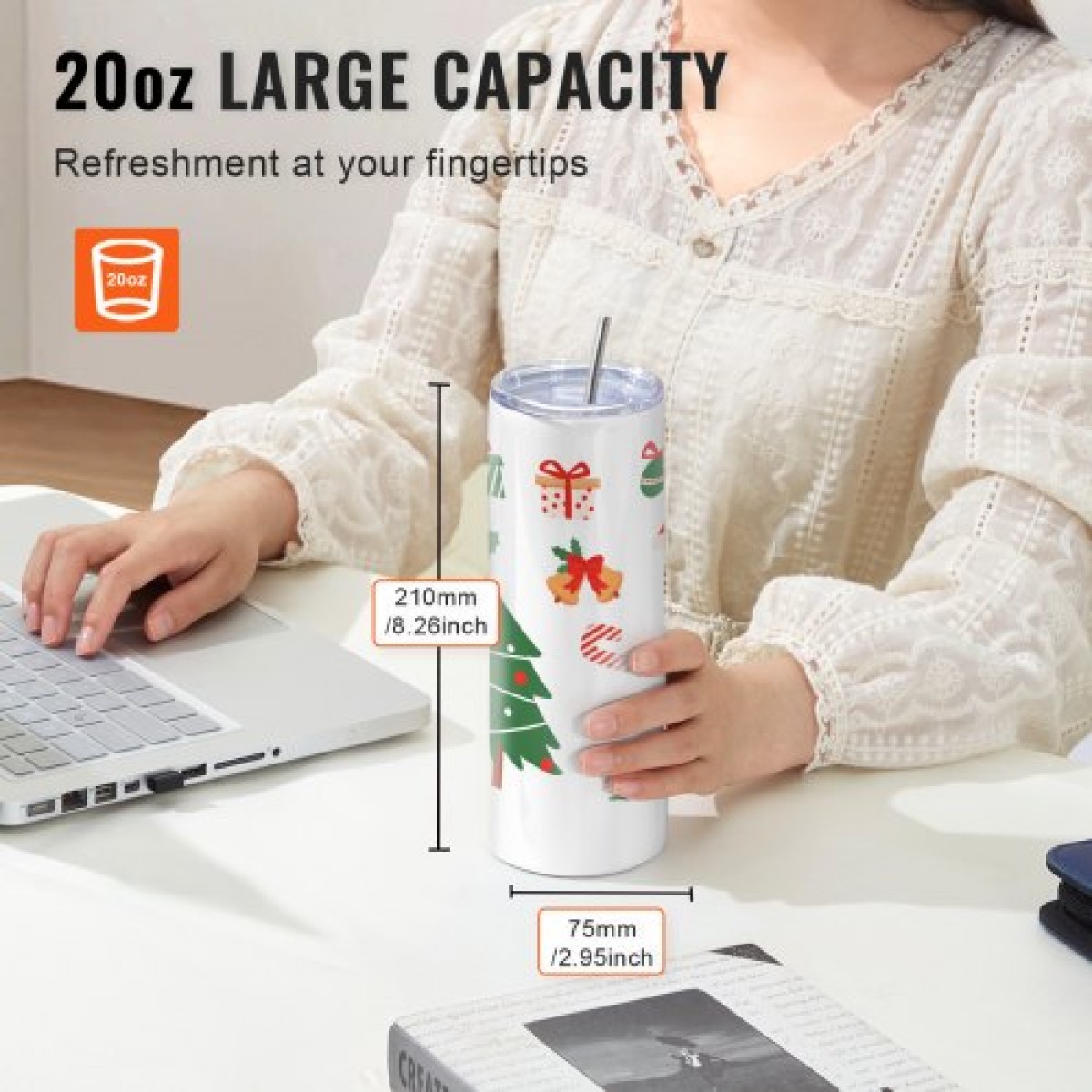 VEVOR 12 Pack Straight Sublimation Tumblers, 591,5 ml Blank Tumbler Bulk, από ανοξείδωτο χάλυβα διπλού τοιχώματος ποτηράκια με άχυρο, καπάκι, βούρτσα, βάση, συρρικνωμένο περιτύλιγμα, κουτί δώρου, για πίεση θερμότητας και μεταφορά θερμότητας