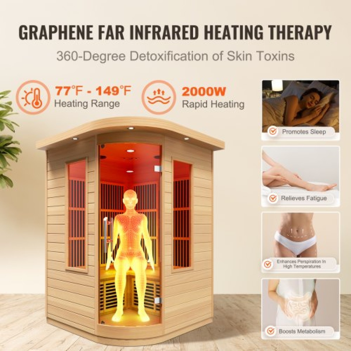 VEVOR Far Infrared Wooden Sauna, Room Home Sauna Spa για 2 Άτομα, Χαμηλή EMF Far Infrared Ξύλινη Σάουνα με σκληρυμένη γυάλινη πόρτα & πολύχρωμη λάμπα LED & ηχεία Bluetooth, 1850W Εσωτερική χρήση