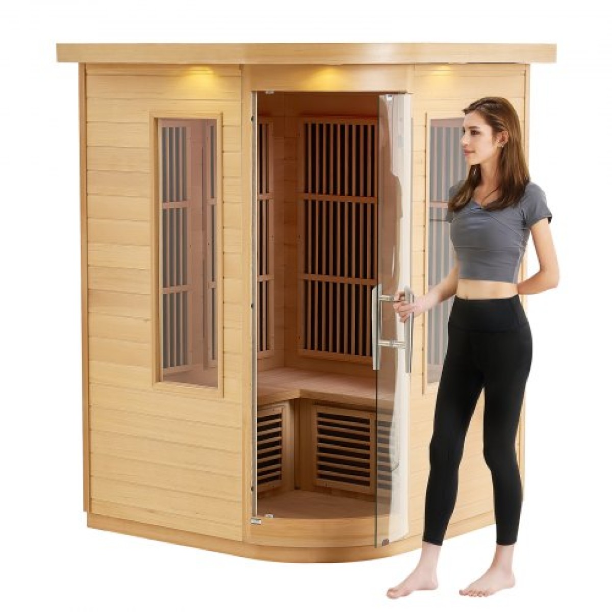 VEVOR Far Infrared Wooden Sauna, Room Home Sauna Spa για 2 Άτομα, Χαμηλή EMF Far Infrared Ξύλινη Σάουνα με σκληρυμένη γυάλινη πόρτα & πολύχρωμη λάμπα LED & ηχεία Bluetooth, 1850W Εσωτερική χρήση