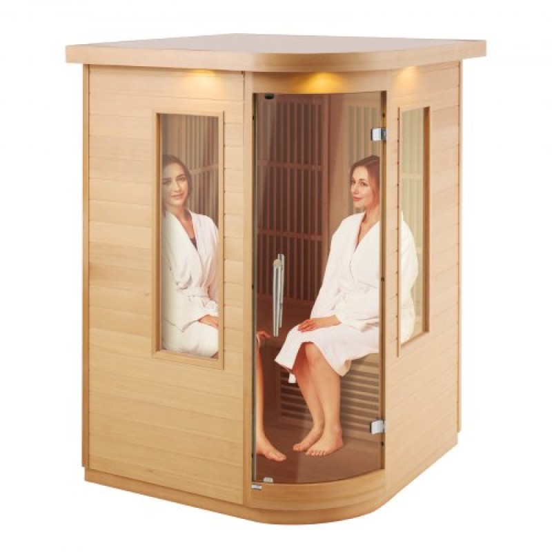 VEVOR Far Infrared Wooden Sauna, Room Home Sauna Spa για 2 Άτομα, Χαμηλή EMF Far Infrared Ξύλινη Σάουνα με σκληρυμένη γυάλινη πόρτα & πολύχρωμη λάμπα LED & ηχεία Bluetooth, 1850W Εσωτερική χρήση