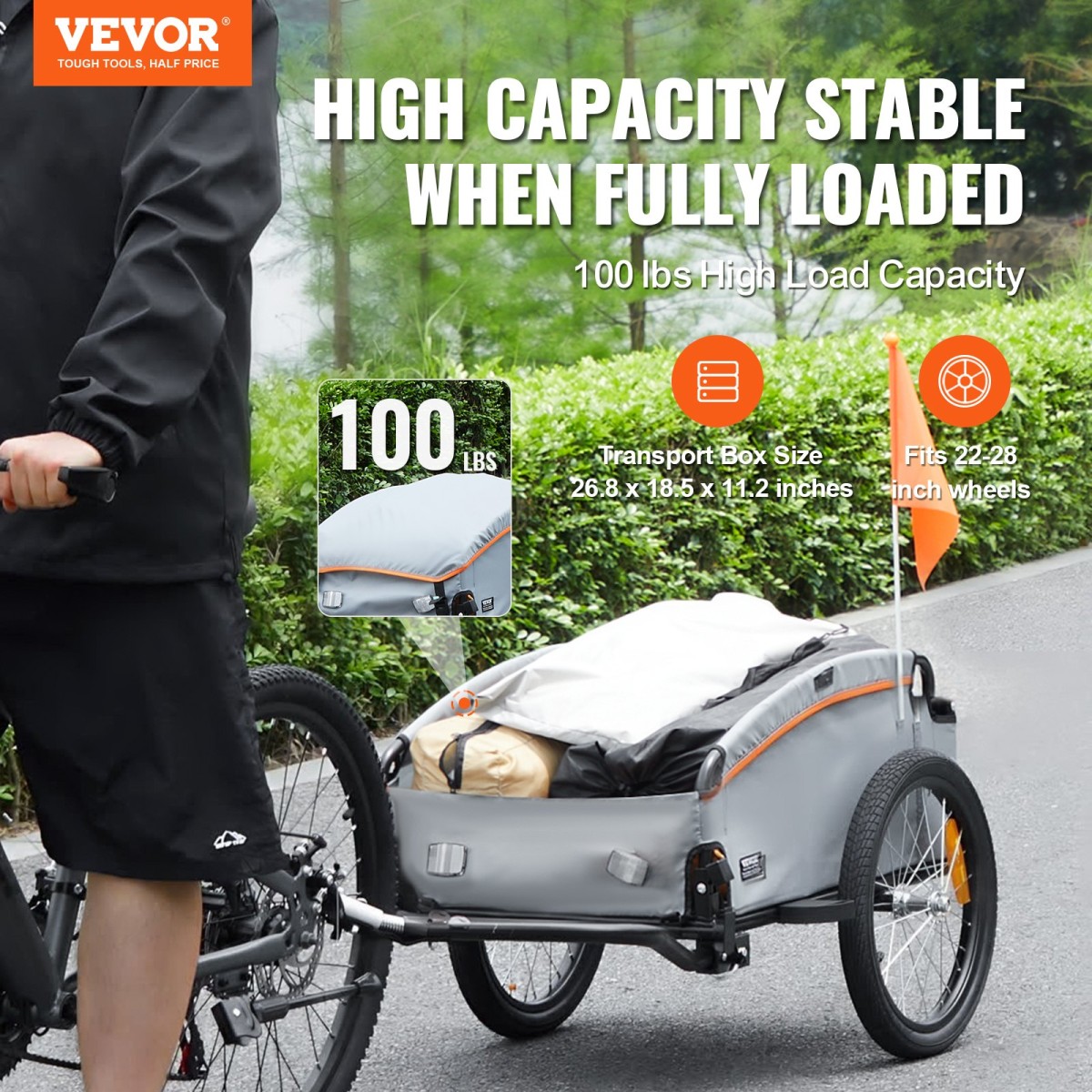 VEVOR Bike Cargo Trailer, χωρητικότητα φόρτωσης 88/100/160 lbs, βαρέως τύπου καρότσι ποδηλάτου, αναδιπλούμενος συμπαγής χώρος αποθήκευσης με γενικό κοτσαδόρο