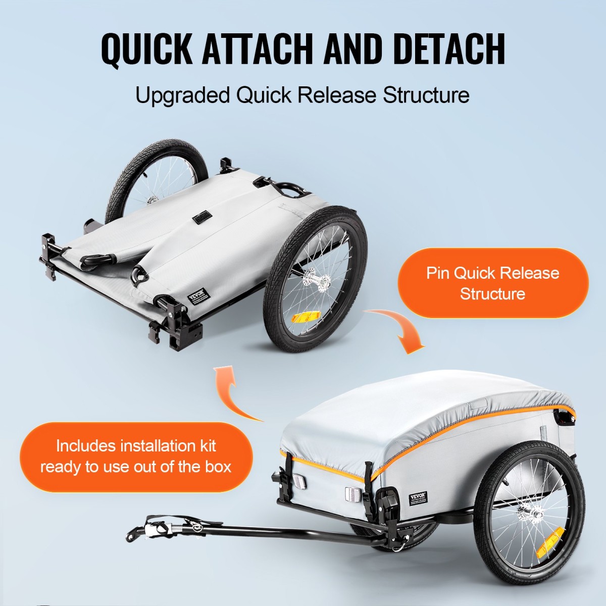 VEVOR Bike Cargo Trailer, χωρητικότητα φόρτωσης 88/100/160 lbs, βαρέως τύπου καρότσι ποδηλάτου, αναδιπλούμενος συμπαγής χώρος αποθήκευσης με γενικό κοτσαδόρο
