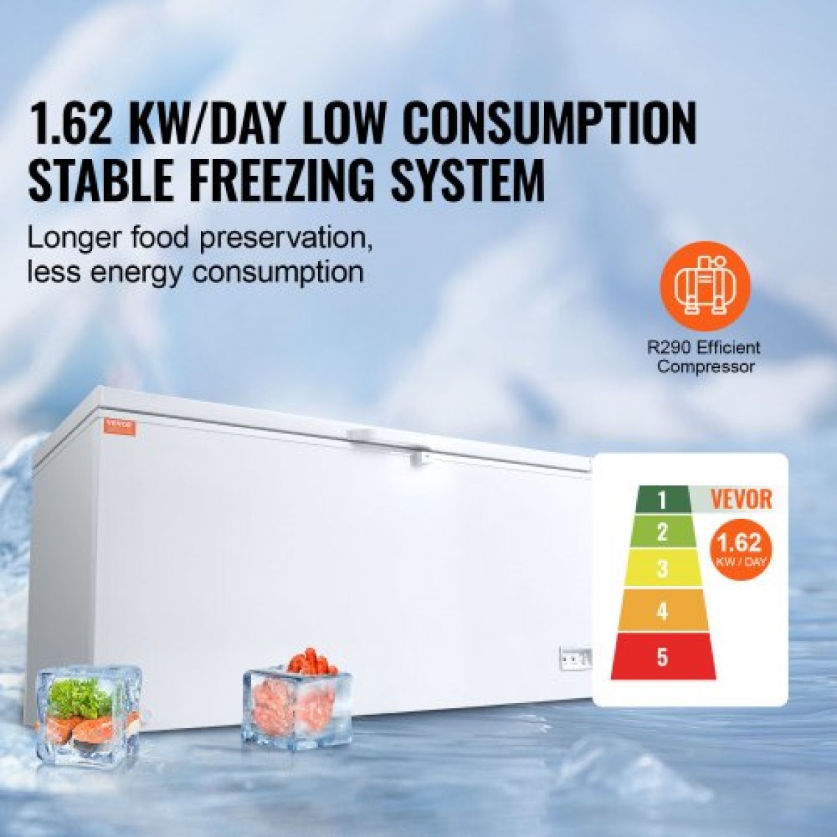 VEVOR Chest Freezer, 17,2 cu.ft / 488 L Large Deep Freezer & 4 Αποσπώμενα καλάθια, Ανοιχτοί Επαγγελματικοί Καταψύκτες Θυρίδας με Καπάκι, Ρυθμιζόμενη θερμοκρασία 7 Επιπέδων, Φωτισμός LED, 6 Τροχοί