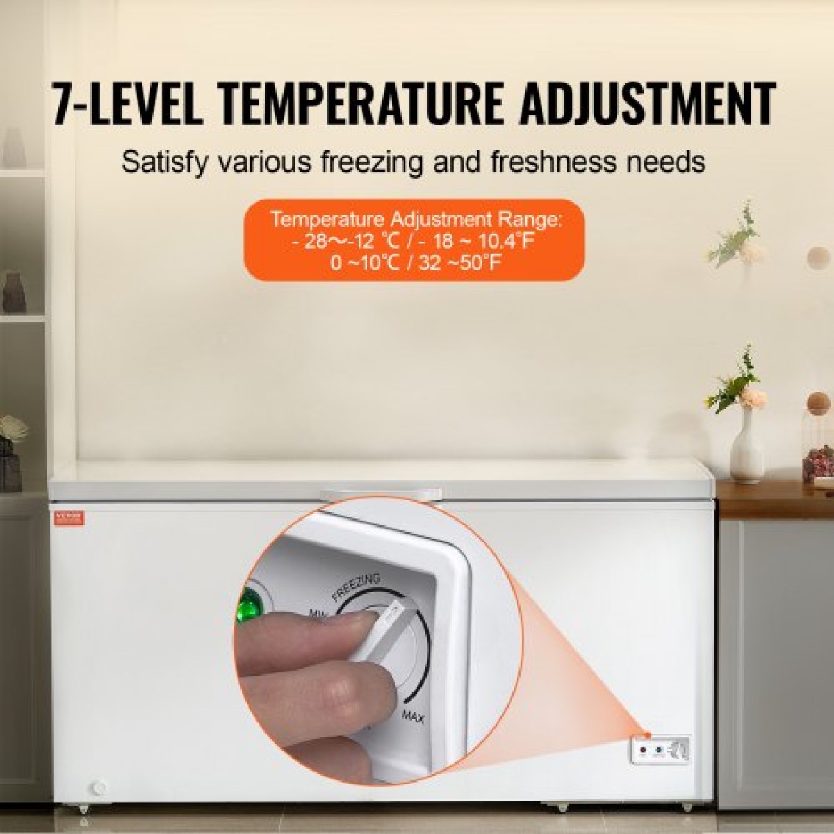 VEVOR Chest Freezer, 17,2 cu.ft / 488 L Large Deep Freezer & 4 Αποσπώμενα καλάθια, Ανοιχτοί Επαγγελματικοί Καταψύκτες Θυρίδας με Καπάκι, Ρυθμιζόμενη θερμοκρασία 7 Επιπέδων, Φωτισμός LED, 6 Τροχοί