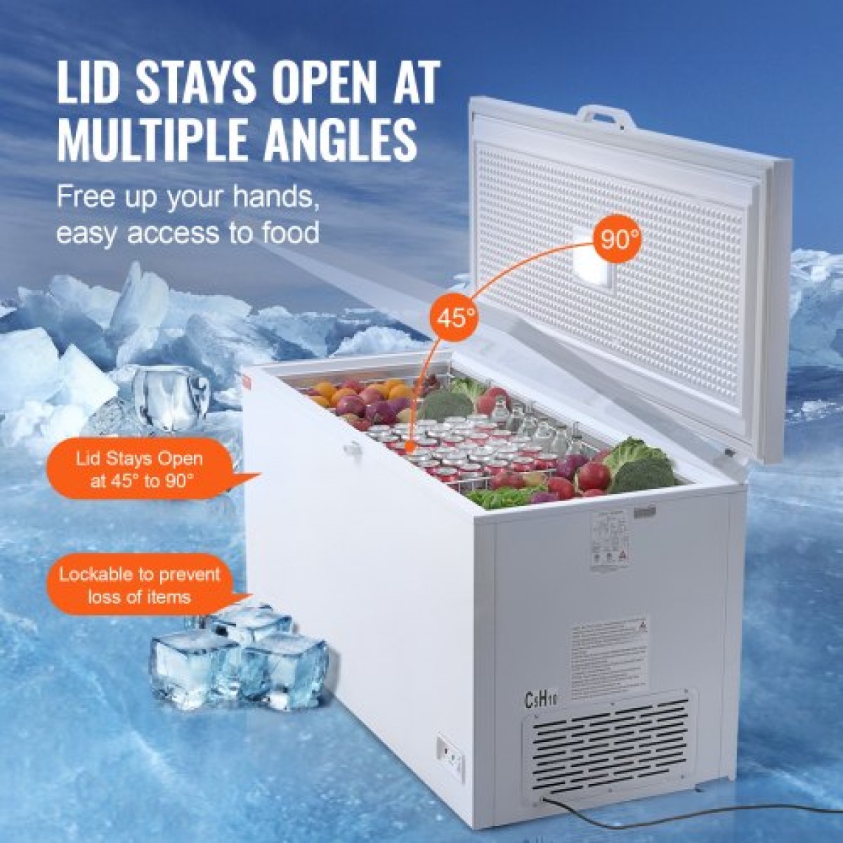 VEVOR Chest Freezer, 17,2 cu.ft / 488 L Large Deep Freezer & 4 Αποσπώμενα καλάθια, Ανοιχτοί Επαγγελματικοί Καταψύκτες Θυρίδας με Καπάκι, Ρυθμιζόμενη θερμοκρασία 7 Επιπέδων, Φωτισμός LED, 6 Τροχοί