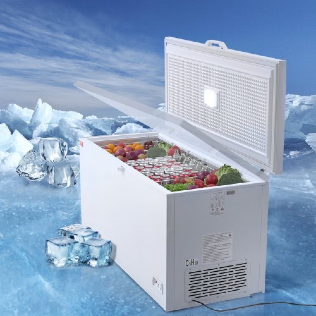 VEVOR Chest Freezer, 17,2 cu.ft / 488 L Large Deep Freezer & 4 Αποσπώμενα καλάθια, Ανοιχτοί Επαγγελματικοί Καταψύκτες Θυρίδας με Καπάκι, Ρυθμιζόμενη θερμοκρασία 7 Επιπέδων, Φωτισμός LED, 6 Τροχοί