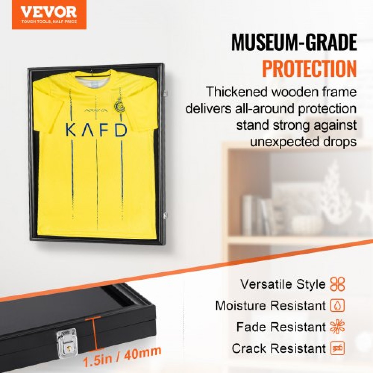 Θήκη πλαισίου οθόνης VEVOR Jersey, 24 x 32 x 1,5 ίντσες/61 x 81,3 x 3,8 cm, Μεγάλο Sport Jersey Shadow Box με 98% προστασία από υπεριώδη ακτινοβολία για υπολογιστή και κρεμάστρες, για μπλούζα και στολή χόκεϊ ποδοσφαίρου μπάσκετ μπάσκετ, μαύρη