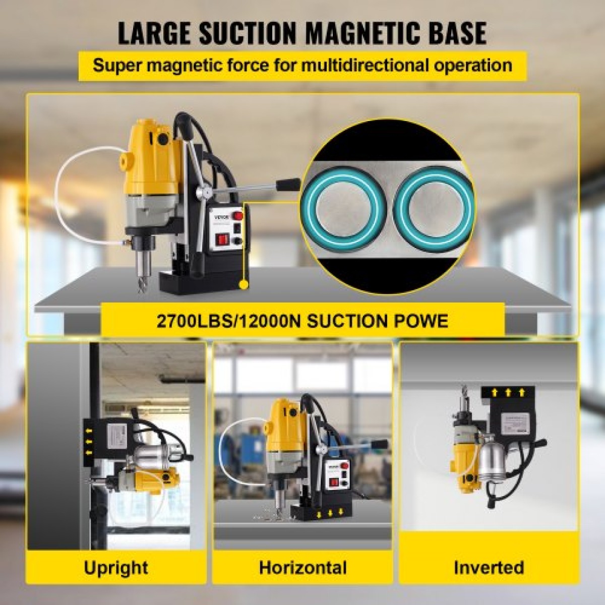 VEVOR 1100W Magnetic Drill Press 12000 N Magnet Force με 6 τμχ Δακτυλιοειδείς μύτες κοπής HSS