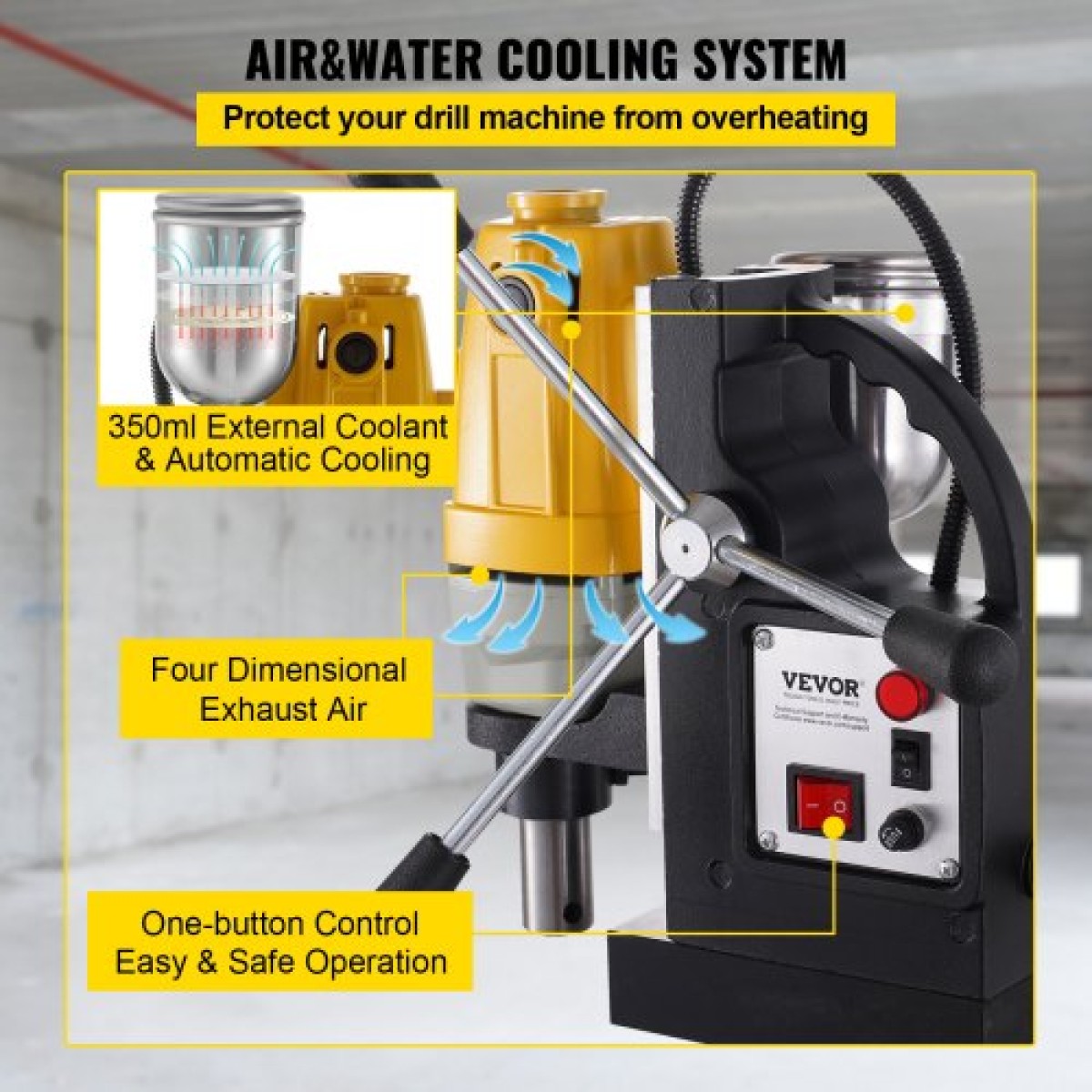 VEVOR 1100W Magnetic Drill Press 12000 N Magnet Force με 6 τμχ Δακτυλιοειδείς μύτες κοπής HSS