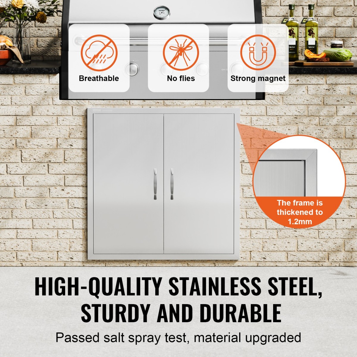 VEVOR BBQ Access Door, 790x790 mm Διπλή Πόρτα Εξωτερικής Κουζίνας, Πόρτα από ανοξείδωτο ατσάλι Flush Mount, Επιτοίχια Κατακόρυφη Πόρτα με χερούλια, για BBQ Island, Ψητοπωλείο, Εξωτερικό ντουλάπι