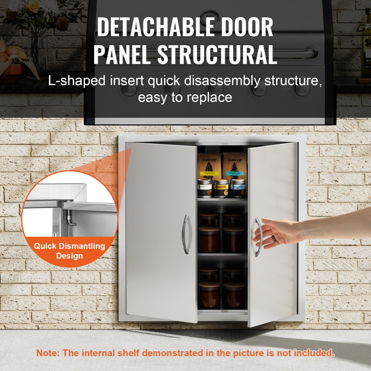 VEVOR BBQ Access Door, 790x790 mm Διπλή Πόρτα Εξωτερικής Κουζίνας, Πόρτα από ανοξείδωτο ατσάλι Flush Mount, Επιτοίχια Κατακόρυφη Πόρτα με χερούλια, για BBQ Island, Ψητοπωλείο, Εξωτερικό ντουλάπι