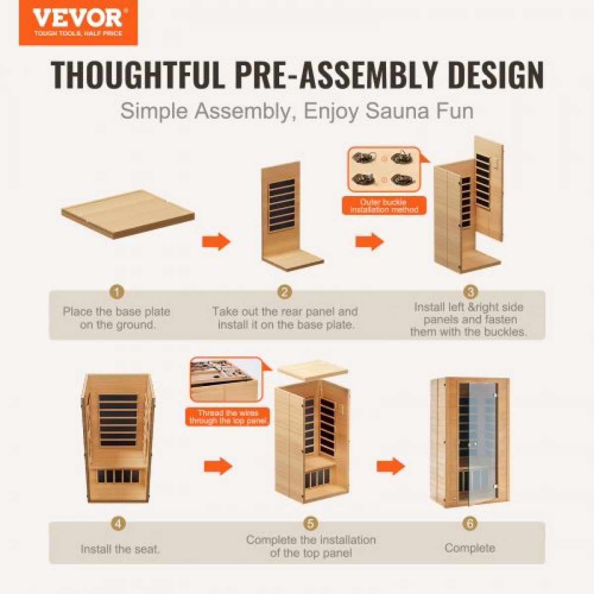 VEVOR Far Infrared Wood Sauna, Room Home Sauna Spa για 1 έως 2 Άτομα, Low EMF Far Infrared Wood Sauna με σκληρυμένη γυάλινη πόρτα & πολύχρωμη λάμπα & ηχεία Bluetooth & φώτα χρωματοθεραπείας,