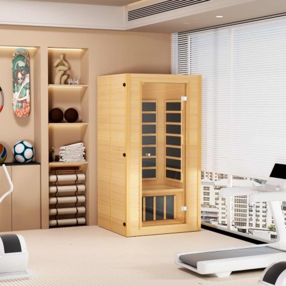 VEVOR Far Infrared Wood Sauna, Room Home Sauna Spa για 1 έως 2 Άτομα, Low EMF Far Infrared Wood Sauna με σκληρυμένη γυάλινη πόρτα & πολύχρωμη λάμπα & ηχεία Bluetooth & φώτα χρωματοθεραπείας,
