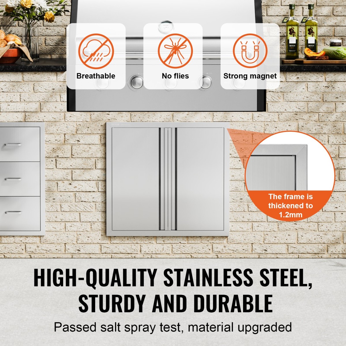 VEVOR BBQ Access Door, 660x610 mm Διπλή Πόρτα Εξωτερικής Κουζίνας, Πόρτα από ανοξείδωτο ατσάλι, Flush Mount Door, Wall Κατακόρυφη Πόρτα με Χειρολαβές, για BBQ Island, Ψητοπωλείο, Εξωτερικό ντουλάπι