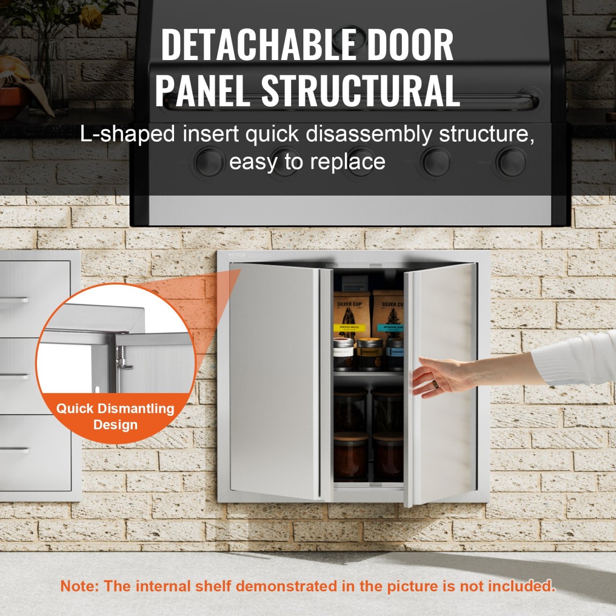 VEVOR BBQ Access Door, 660x610 mm Διπλή Πόρτα Εξωτερικής Κουζίνας, Πόρτα από ανοξείδωτο ατσάλι, Flush Mount Door, Wall Κατακόρυφη Πόρτα με Χειρολαβές, για BBQ Island, Ψητοπωλείο, Εξωτερικό ντουλάπι