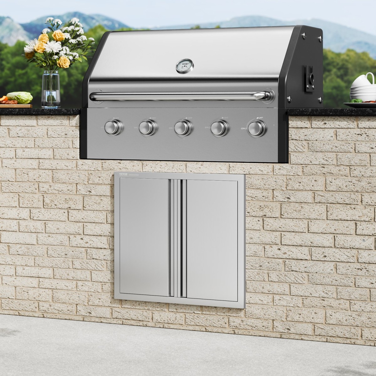 VEVOR BBQ Access Door, 660x610 mm Διπλή Πόρτα Εξωτερικής Κουζίνας, Πόρτα από ανοξείδωτο ατσάλι, Flush Mount Door, Wall Κατακόρυφη Πόρτα με Χειρολαβές, για BBQ Island, Ψητοπωλείο, Εξωτερικό ντουλάπι