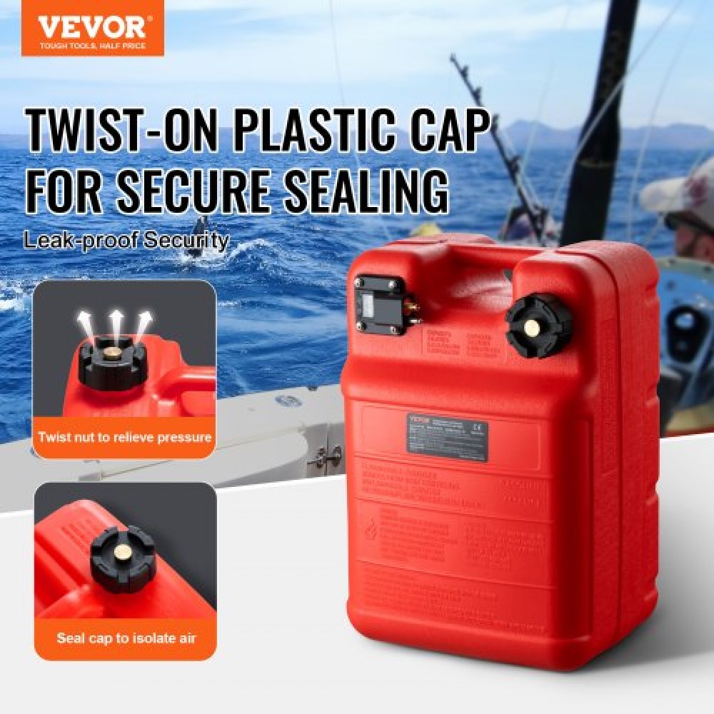VEVOR Marine Fuel Tank, 6.34 Gallon/24L, Portable Boat Fuel Gas Tank for Outboard Engine Boats, Plastic Outboard Marine Boat Fuel Tank with Hose, Easy to Carry for Yacht, Fishing Boat, Deck Boat, Red