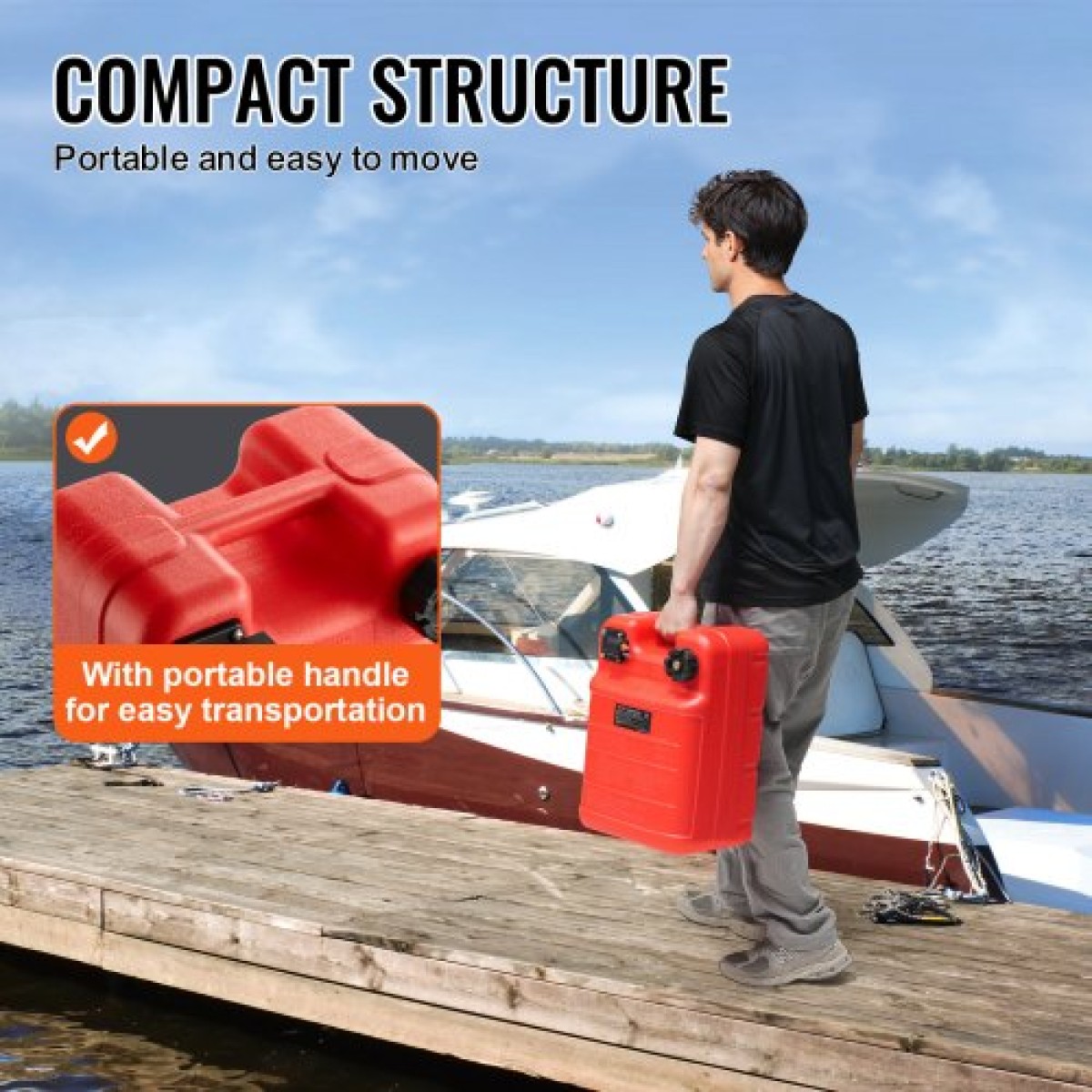 VEVOR Marine Tank, 6,34-Gallon/24-L Marine Portable Tank Outboard Marine Boat Transfer Tank with 9,8ft Hose, Gauge for Outboard Engine Boats, Yacht, Fishing Boat, Deck Boat, Red