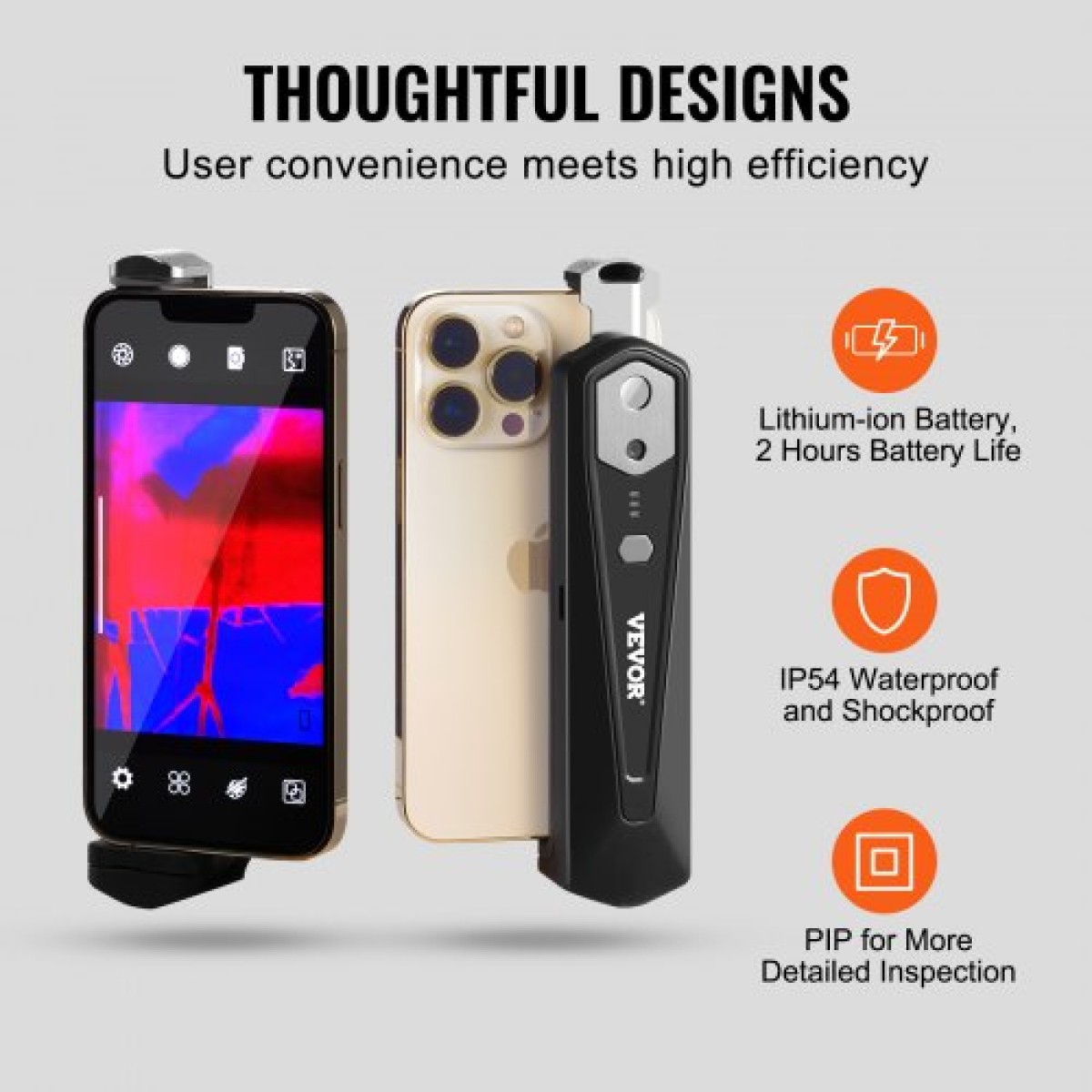 Θερμική κάμερα VEVOR για Android & IOS, ασύρματη θερμική απεικόνιση υπερύθρων ανάλυσης 256 x 192 υπερύθρων με WiFi & οπτική κάμερα, θερμική κάμερα 25 Hz Rate Refresh Rate για Smartphone, -4°F-1022°F, IP54