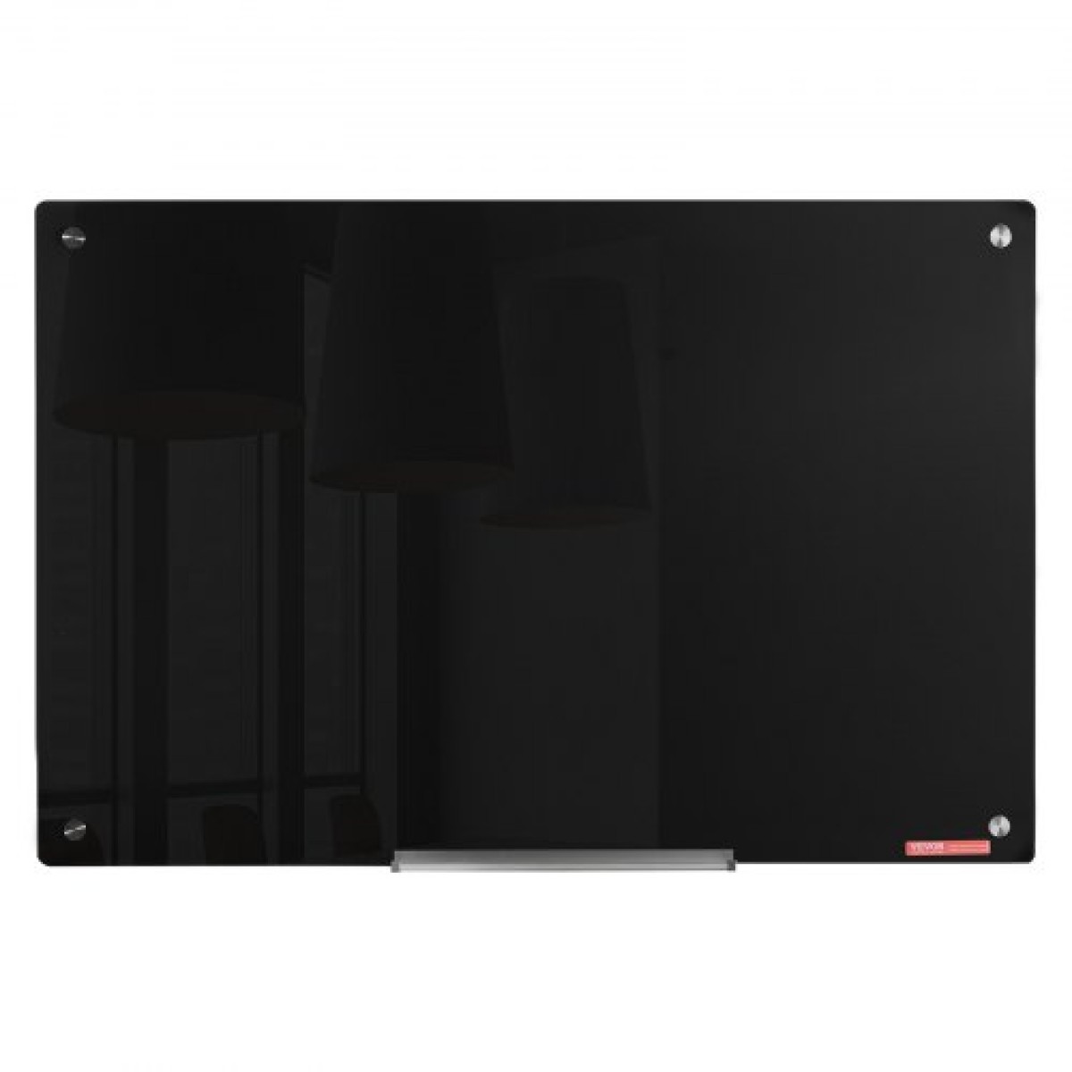 Whiteboard VEVOR Magnetic Glass, Dry Erase Board 36"x24", Επιτοίχια Μεγάλη Λευκή Γυάλινη Πίνακας χωρίς πλαίσιο, με Δίσκο μαρκαδόρου, Γόμα και 2 Μαρκαδόρους, Μαύρο