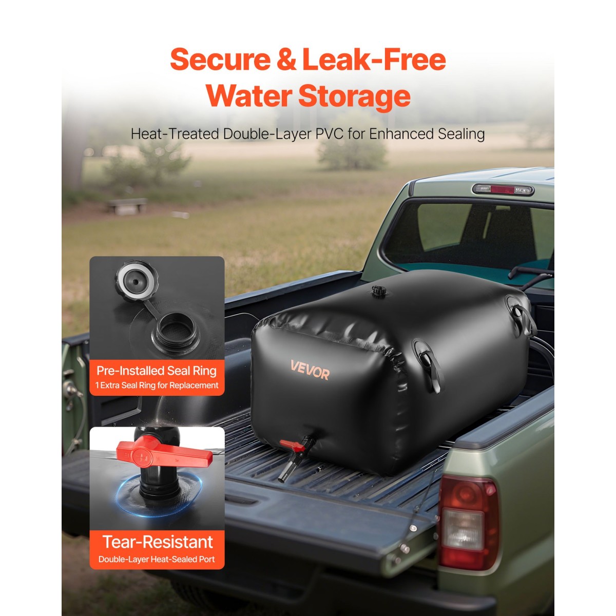 VEVOR Water Storage Bladder, 240L φορητή & πτυσσόμενη τσάντα αποθήκευσης νερού, ανθεκτική στη φθορά 1000D PVC τσάντα μαλακών νερών, στεγανά δοχεία κάμπινγκ για άρδευση κήπου RV έκτακτης ανάγκης, Μαύρο