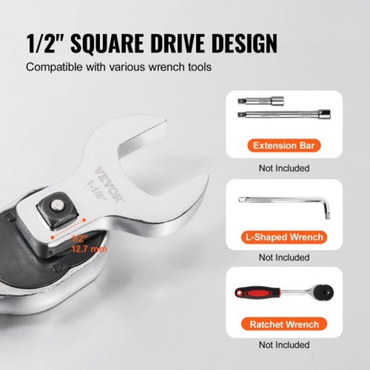 VEVOR Crowfoot Wrench Set, 1/2" Drive 14-Piece SAE (1-1/16" - 2") Crows Foot Wrench Set with Storage Tray, 40CR Material with Laser Etched Sing, για μηχανική συντήρηση ή επισκευή