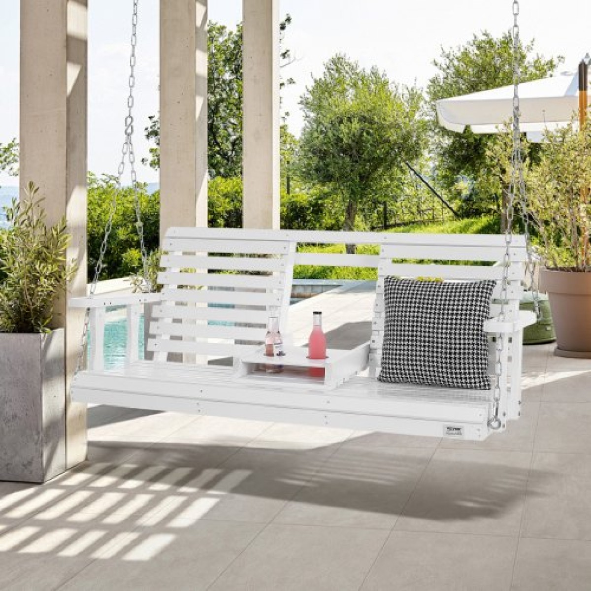 VEVOR 60” Porch Swing Bench Wooden Hanging Outdoor Garden Patio Courtyard White