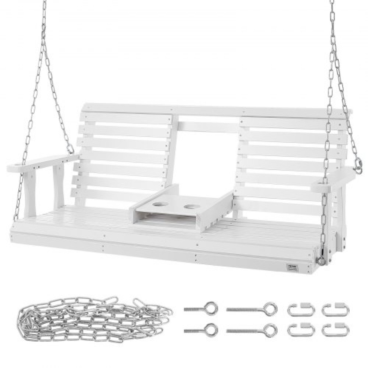 VEVOR 60” Porch Swing Bench Wooden Hanging Outdoor Garden Patio Courtyard White