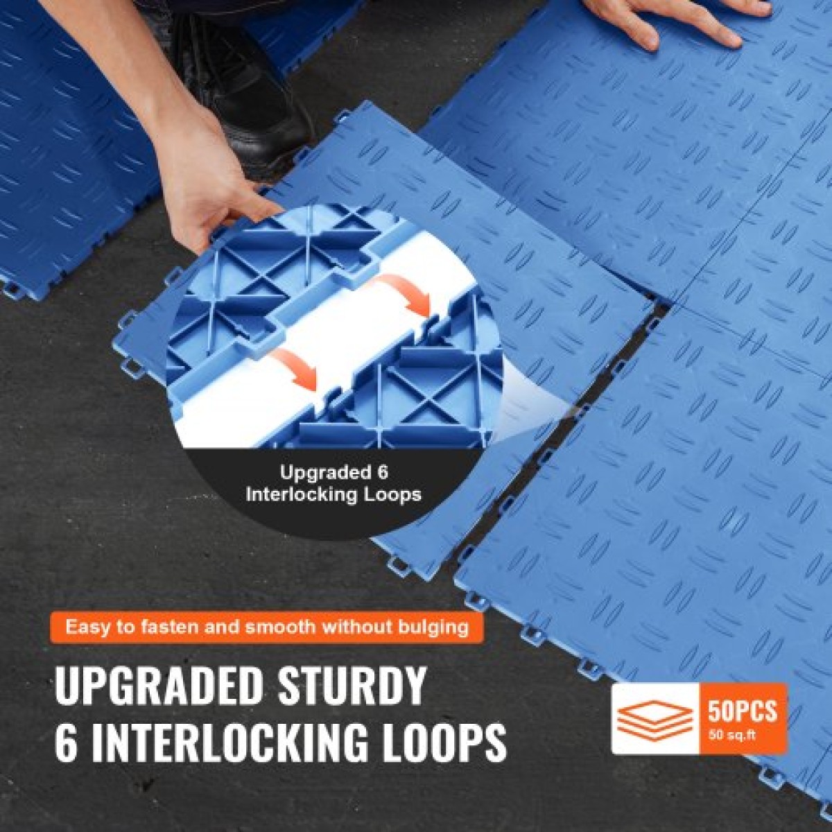 VEVOR Πλακάκια γκαράζ Interlocking, 12 x 12 x 0,53 ιντσών 50 Pack Πλακάκια δαπέδου γκαράζ, αντιολισθητικά πλακάκια δαπέδου γκαράζ διπλής όψης, για γκαράζ, υπόγεια, επισκευαστήρια, μπλε