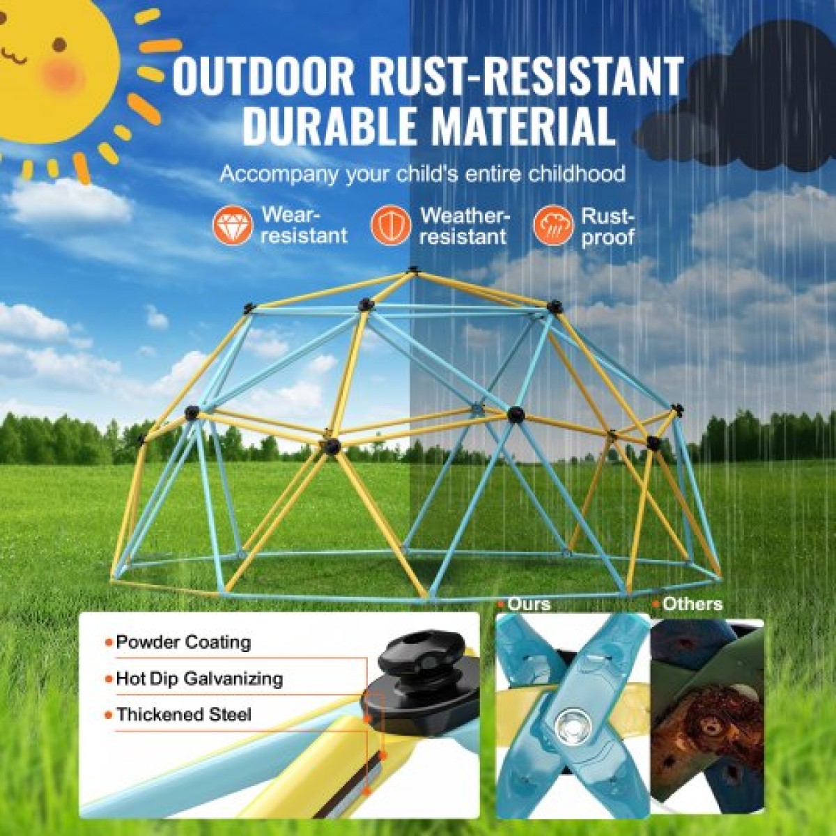 VEVOR Climbing Dome, 10FT Geometric Dome Climber Play Center για παιδιά 3 έως 10 ετών, Jungle Gym Supports 750LBS and Easy Assembly, with Climbing Grip, Outdoor Backyard Play Equipment for Children