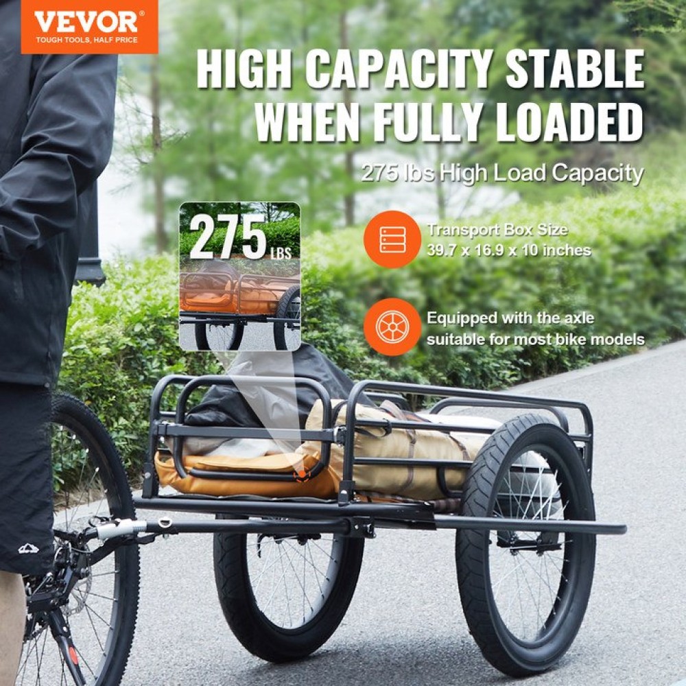 VEVOR Bike Cargo Trailer, 275 lbs/124,7 kg χωρητικότητα φορτίου, βαρέως τύπου καρότσι ποδηλάτου, αναδιπλούμενος συμπαγής χώρος αποθήκευσης & γρήγορη απελευθέρωση με γενικό κοτσαδόρο, τροχοί 20" (50,8 cm), ταιριάζει στους περισσότερους τροχούς ποδ