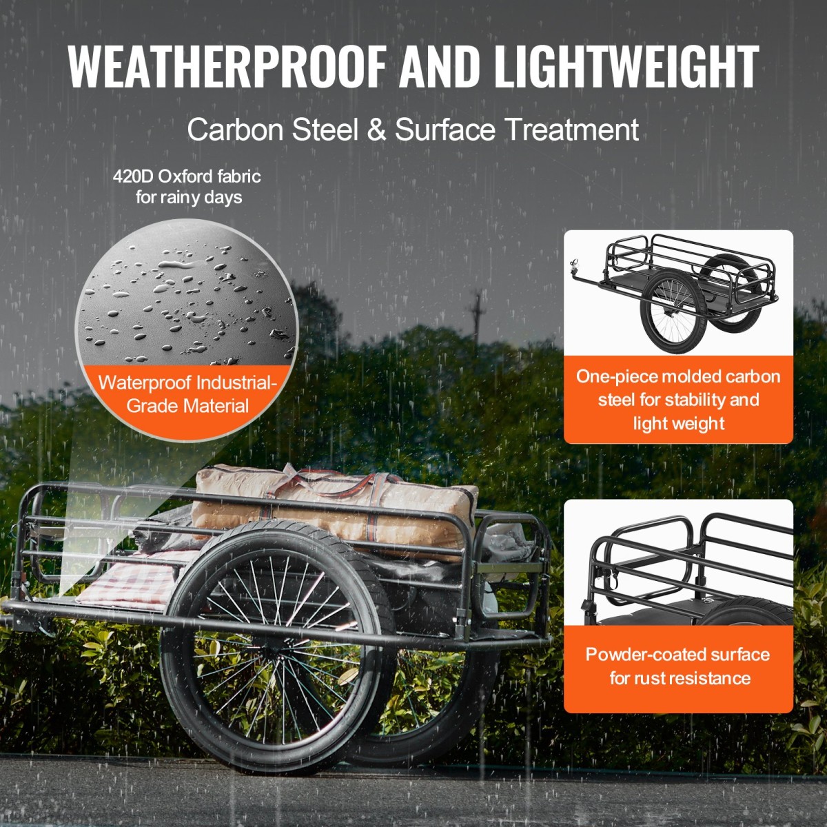 VEVOR Bike Cargo Trailer, 275 lbs/124,7 kg χωρητικότητα φορτίου, βαρέως τύπου καρότσι ποδηλάτου, αναδιπλούμενος συμπαγής χώρος αποθήκευσης & γρήγορη απελευθέρωση με γενικό κοτσαδόρο, τροχοί 20" (50,8 cm), ταιριάζει στους περισσότερους τροχούς ποδ