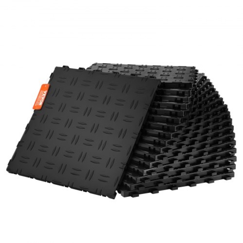 VEVOR Πλακάκια γκαράζ Interlocking, 12 x 12 x 0,53 ιντσών 50 Pack Πλακάκια δαπέδου γκαράζ, αντιολισθητικά πλακάκια δαπέδου γκαράζ διπλής όψης, για γκαράζ, υπόγεια, επισκευαστήρια, μαύρο