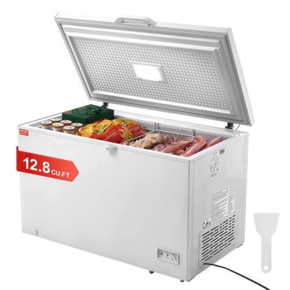 VEVOR Chest Freezer, 12,8 cu.ft / 345 L Μεγάλη κατάψυξη & 4 αφαιρούμενα καλάθια, Επαγγελματικοί καταψύκτες στο επάνω μέρος ανοιχτής πόρτας με ανοιγόμενη πόρτα με καπάκι κλειδώματος, ρυθμιζόμενη θερμοκρασία 7 επιπέδων, φωτισμός LED, 6 τροχοί