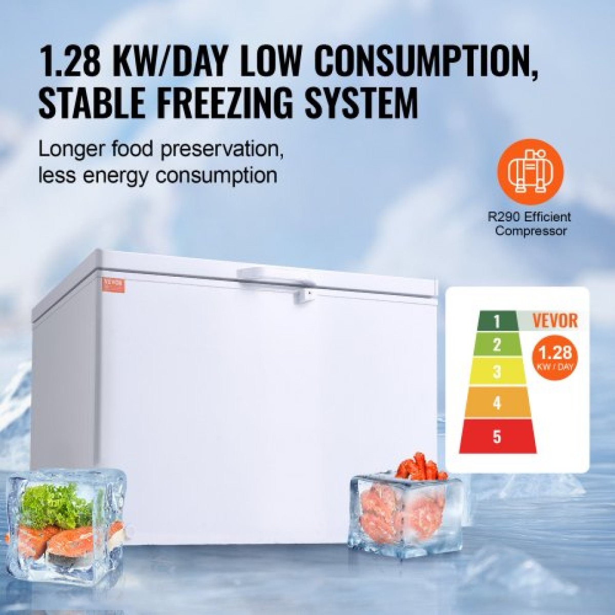 VEVOR Chest Freezer, 12,8 cu.ft / 345 L Μεγάλη κατάψυξη & 4 αφαιρούμενα καλάθια, Επαγγελματικοί καταψύκτες στο επάνω μέρος ανοιχτής πόρτας με ανοιγόμενη πόρτα με καπάκι κλειδώματος, ρυθμιζόμενη θερμοκρασία 7 επιπέδων, φωτισμός LED, 6 τροχοί