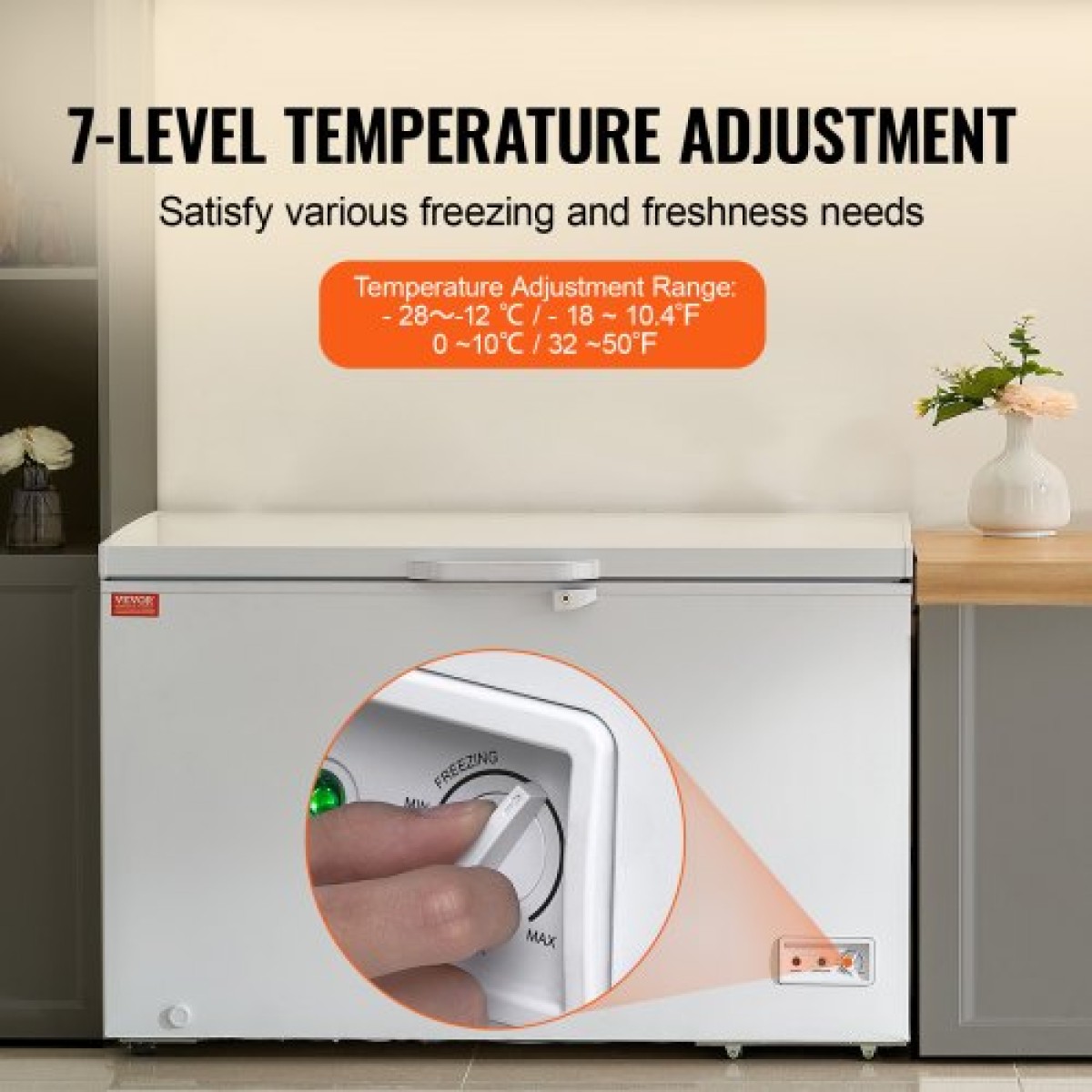 VEVOR Chest Freezer, 12,8 cu.ft / 345 L Μεγάλη κατάψυξη & 4 αφαιρούμενα καλάθια, Επαγγελματικοί καταψύκτες στο επάνω μέρος ανοιχτής πόρτας με ανοιγόμενη πόρτα με καπάκι κλειδώματος, ρυθμιζόμενη θερμοκρασία 7 επιπέδων, φωτισμός LED, 6 τροχοί