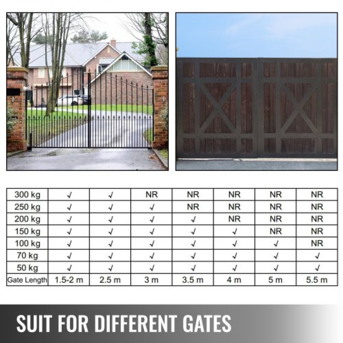 VEVOR Swing Gate Operator Double Automatic Gate Opener Up to 300kg and Long 2,7m 50W AC Wing Gate Automatic Gate with Full Push/Pull to Open Kit Remote Control 16mm/s
