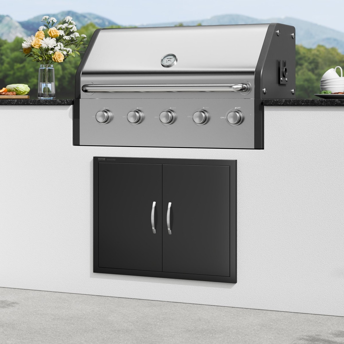 VEVOR BBQ Access Door, 788x610 mm Διπλή Πόρτα Εξωτερικής Κουζίνας, Πόρτα Ψυχρής Πλάτας Flush Mount, Επιτοίχια Κατακόρυφη Πόρτα με χερούλια, για BBQ Island, Ψητοπωλείο, Εξωτερικό ντουλάπι