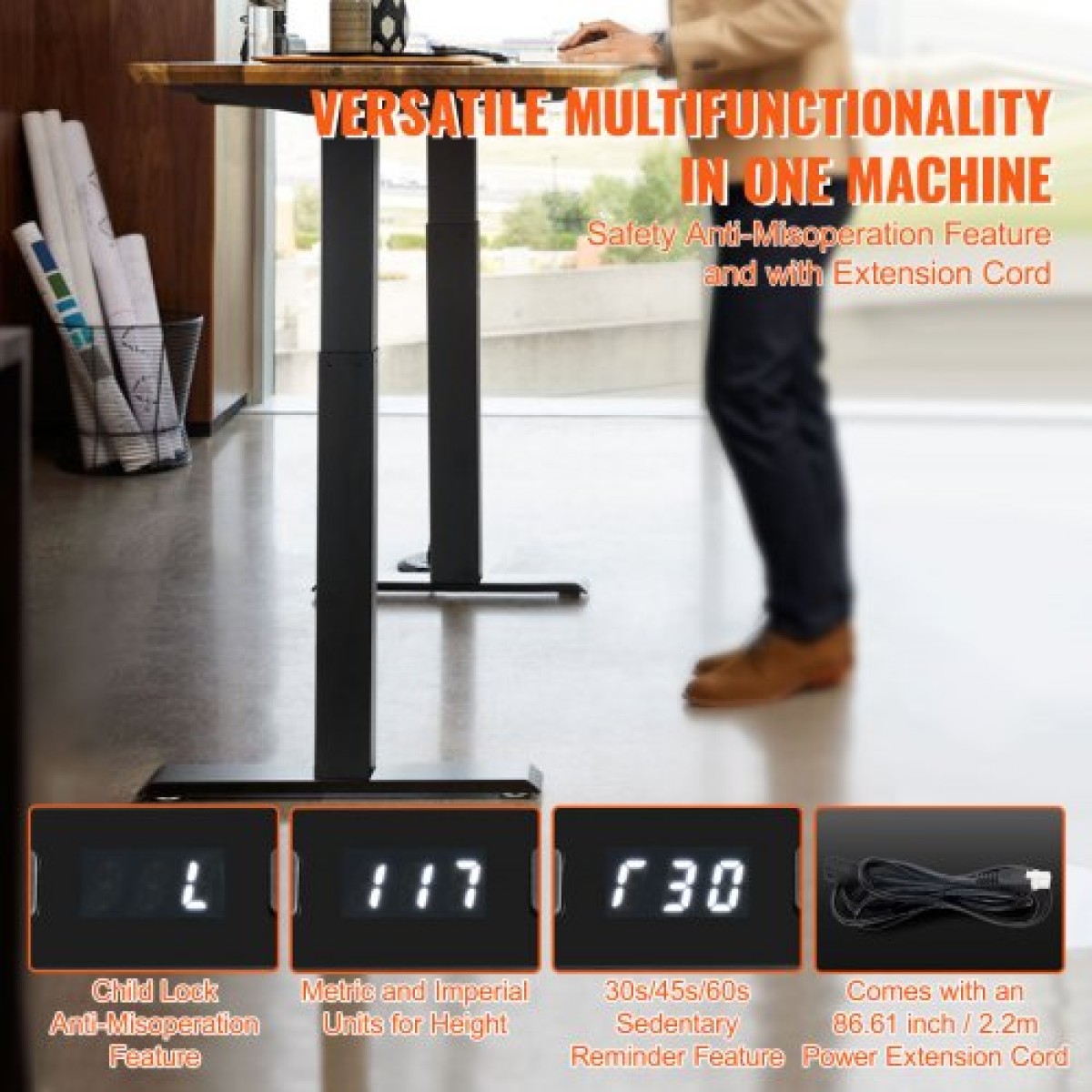 VEVOR Electric Standing Πλαίσιο Διπλού κινητήρα Ρυθμιζόμενο 70-117 cm Υ Μαύρο