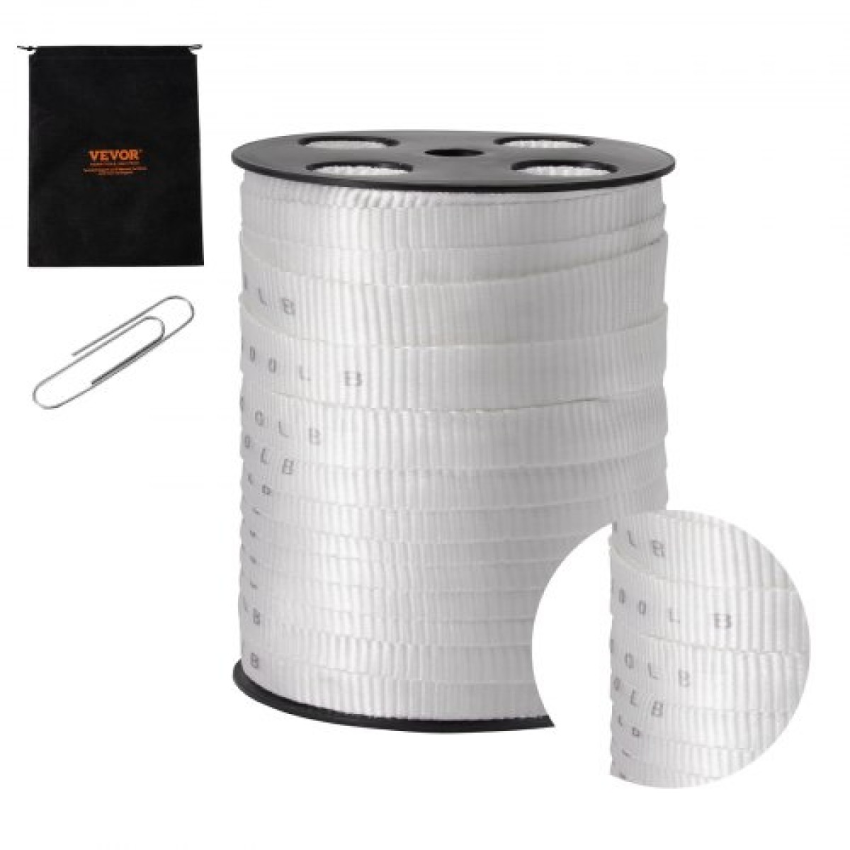VEVOR Πολυεστερική ταινία έλξης, 3/4" x 265' Mule Tape Επίπεδο σχοινί, 2500 lbf εφελκυστική ικανότητα, τυπωμένη ταινία έλξης καλωδίου με πλέγμα για συσκευασία, κηπουρική, επαγγελματικά ηλεκτρικά, εργασίες αγωγών, λευκό