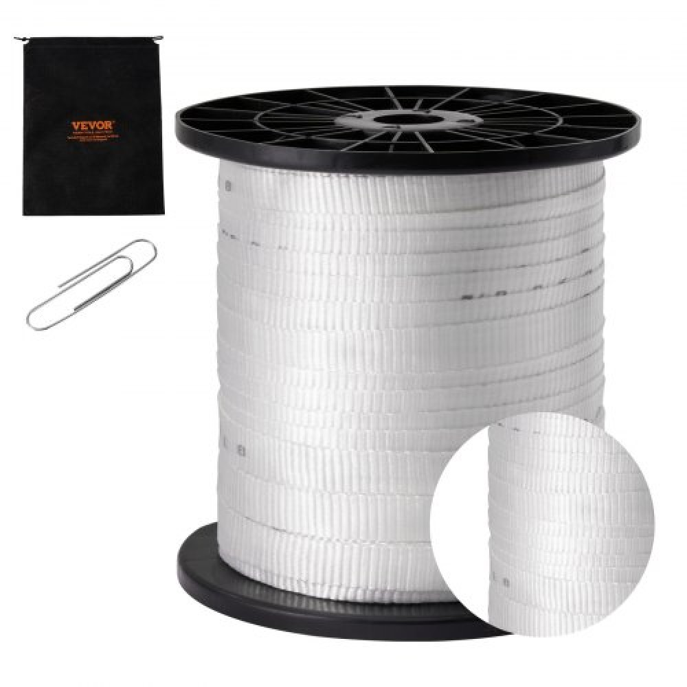 VEVOR Polyester Pull Tape, 3/4" x 318' Mule Tape Flat Rope, 2500 lbf Tensile Capacity, Printed Webbing Cable Pulling Tape for Packaging, Gardening, Commercial Electrical, Conduit Work, White