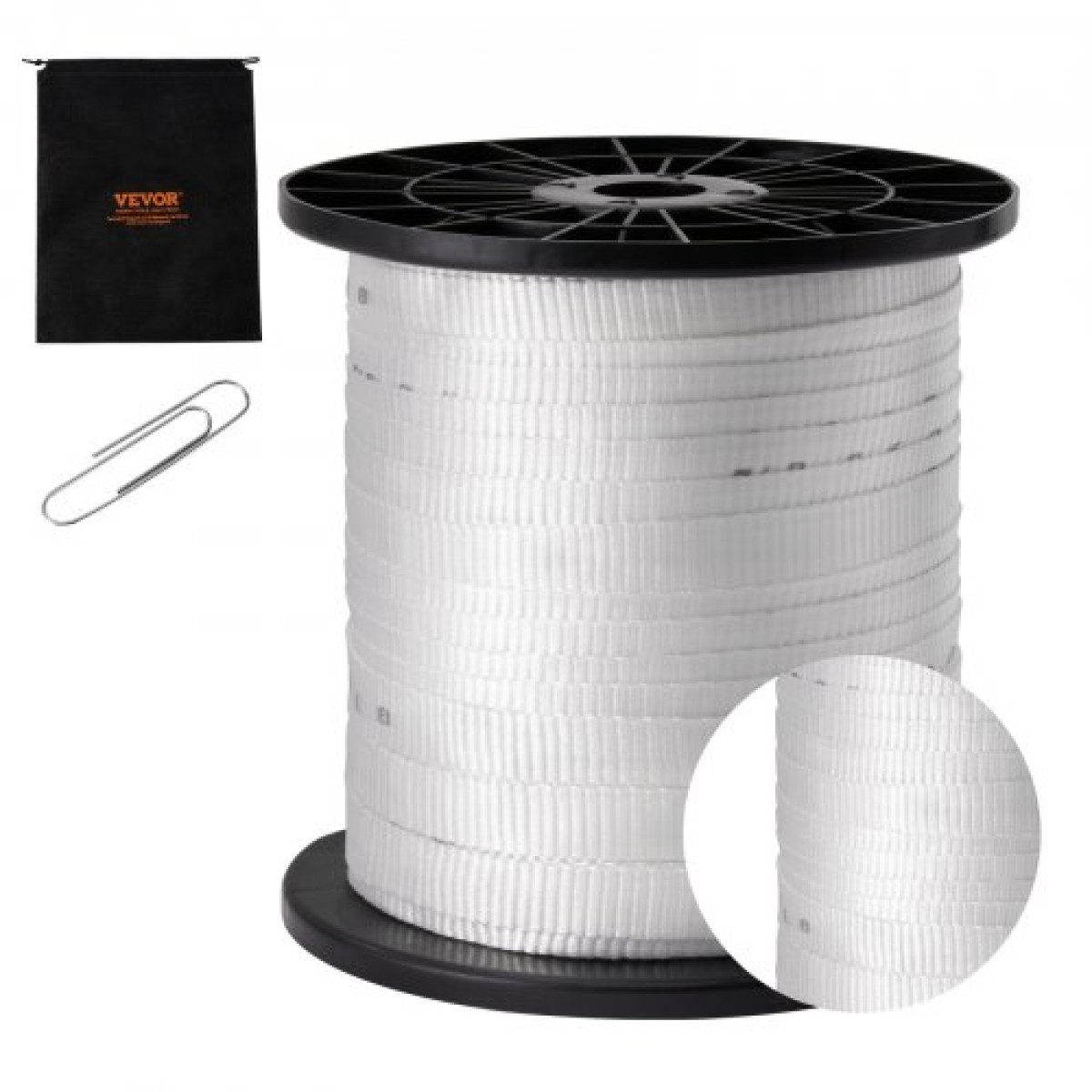 VEVOR Πολυεστερική ταινία έλξης, 3/4" x 318' Mule Tape Επίπεδο σχοινί, 2500 lbf εφελκυστική ικανότητα, τυπωμένη ταινία έλξης καλωδίου με πλέγμα για συσκευασία, κηπουρική, εμπορικά ηλεκτρικά είδη, εργασίες αγωγών, λευκό