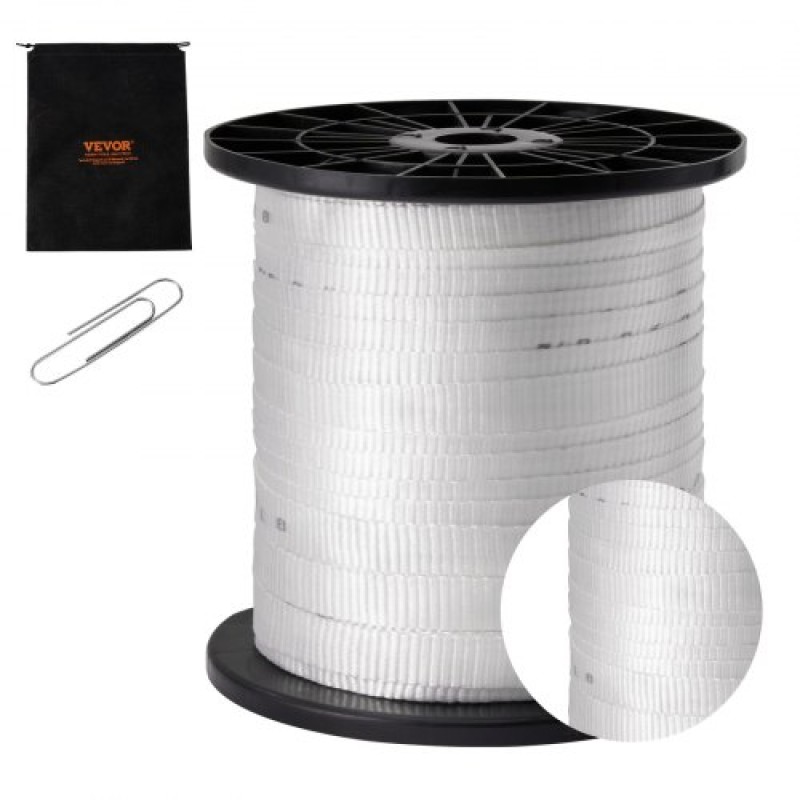 VEVOR Polyester Pull Tape, 3/4" x 318' Mule Tape Flat Rope, 2500 lbf Tensile Capacity, Printed Webbing Cable Pulling Tape for Packaging, Gardening, Commercial Electrical, Conduit Work, White