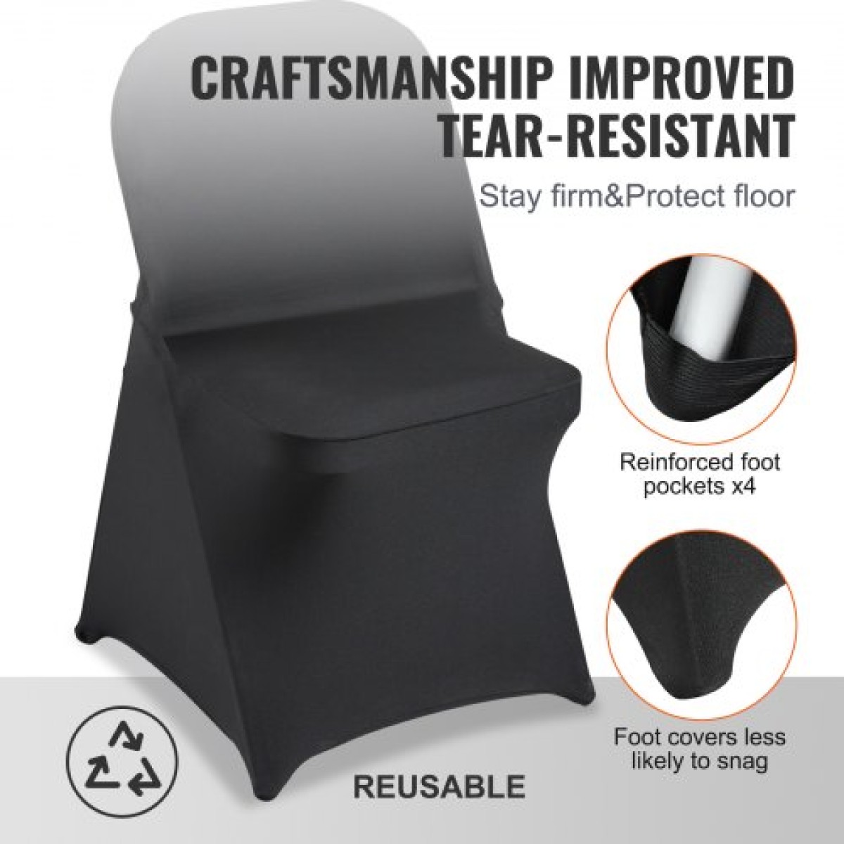 Πτυσσόμενα καλύμματα καρέκλας VEVOR Stretch Spandex, Universal Εφαρμοσμένο κάλυμμα καρέκλας, Αφαιρούμενα πλενόμενα προστατευτικά καλύμματα, για γάμους, διακοπές, συμπόσιο, πάρτι, γιορτή, δείπνο (30 τμχ Μαύρο)