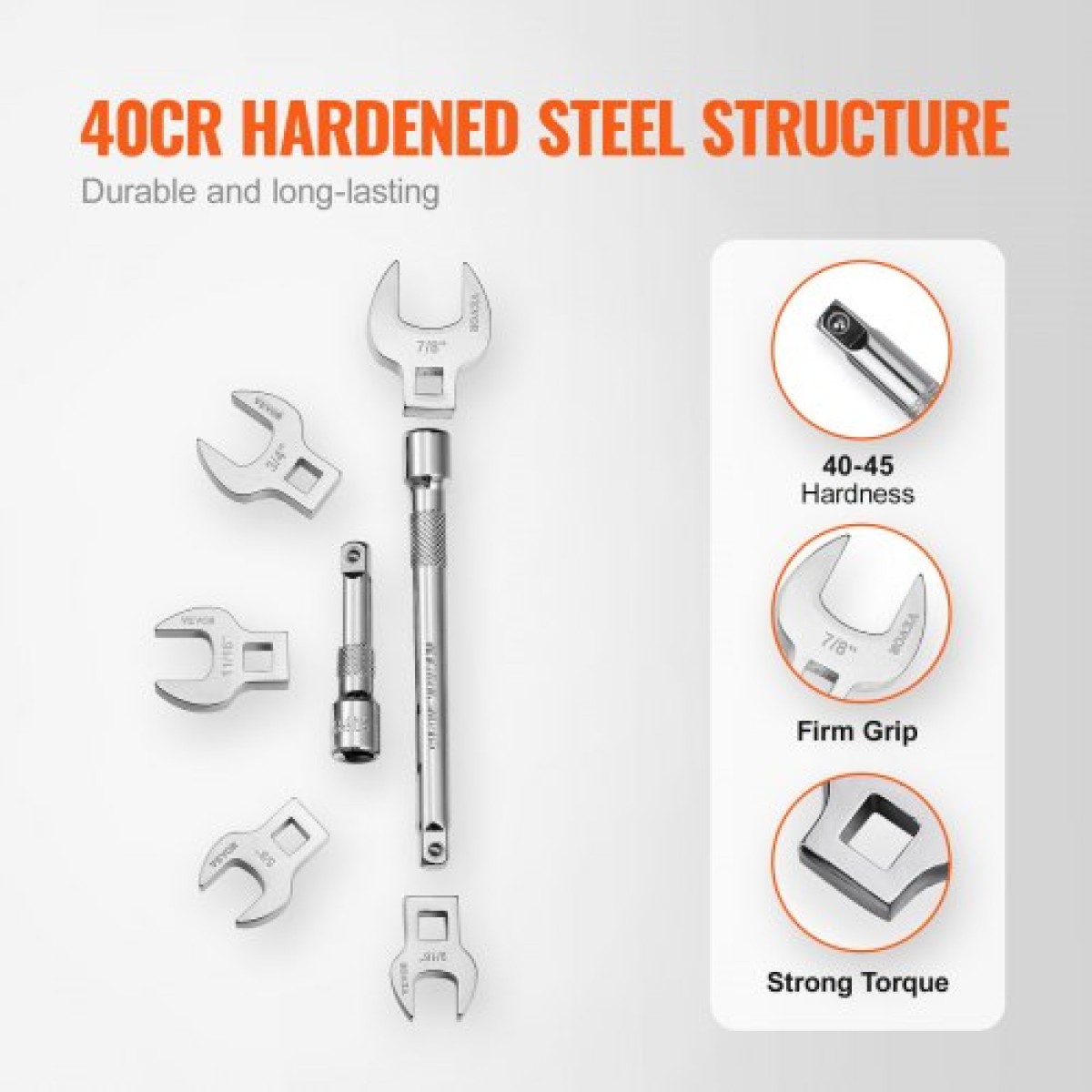 VEVOR Crowfoot Wrench Set, 3/8" Drive 20-Piece Crows Foot Wrench Set with 2 Extension Bars and EVA Tool Organizer, SAE 3/8"-7/8" and Metric 10-22 mm, 40CR Material with Mirror Chrome Finish