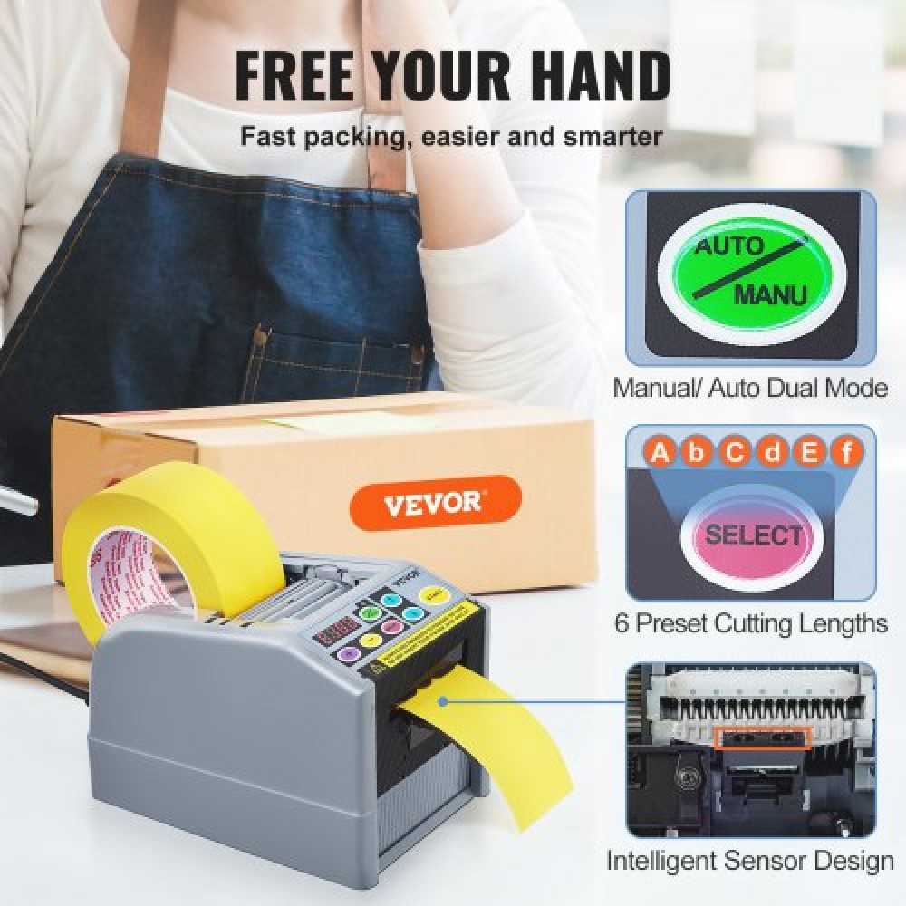 VEVOR Zcut-9 Automatic Tape Dispenser Adhesive Electric Tape Cutter Machine Packaging Tape Machine 6-60mm Tape Width